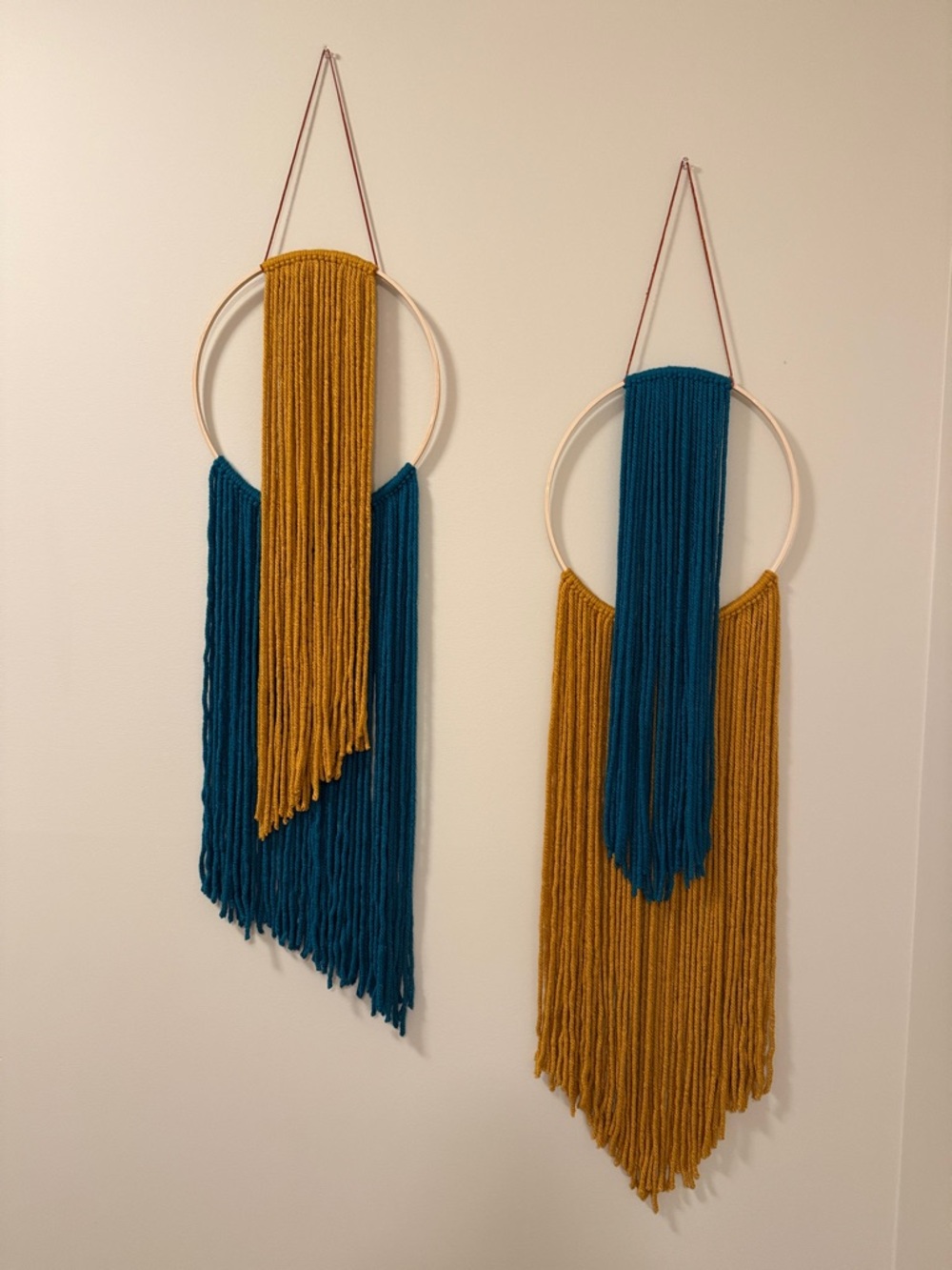 Handcrafted Teal and Mustard Wall Hanging (set of 2)